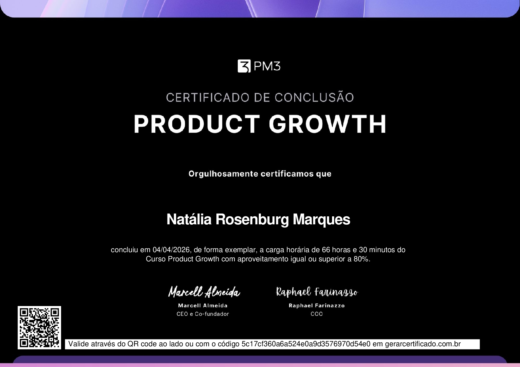 Certificado de conclusão Product Growth — PM3