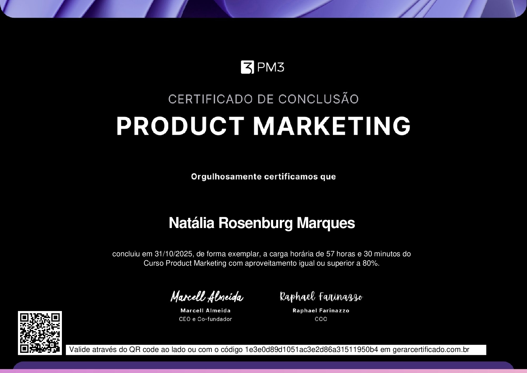 Certificado de conclusão Product Marketing — PM3
