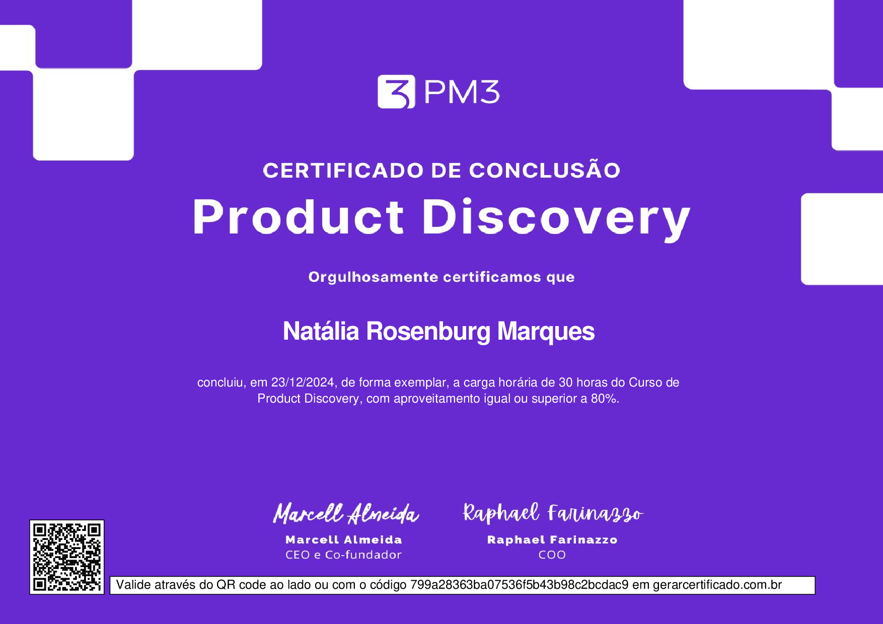 Certificado de conclusão Product Discovery — PM3