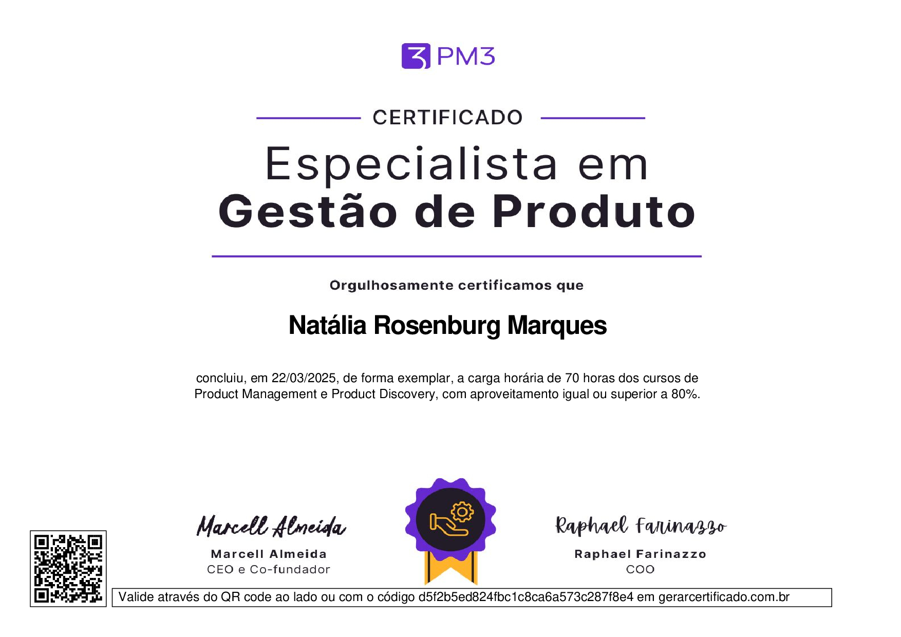 Certificado Especialista em Gestão de Produto — PM3