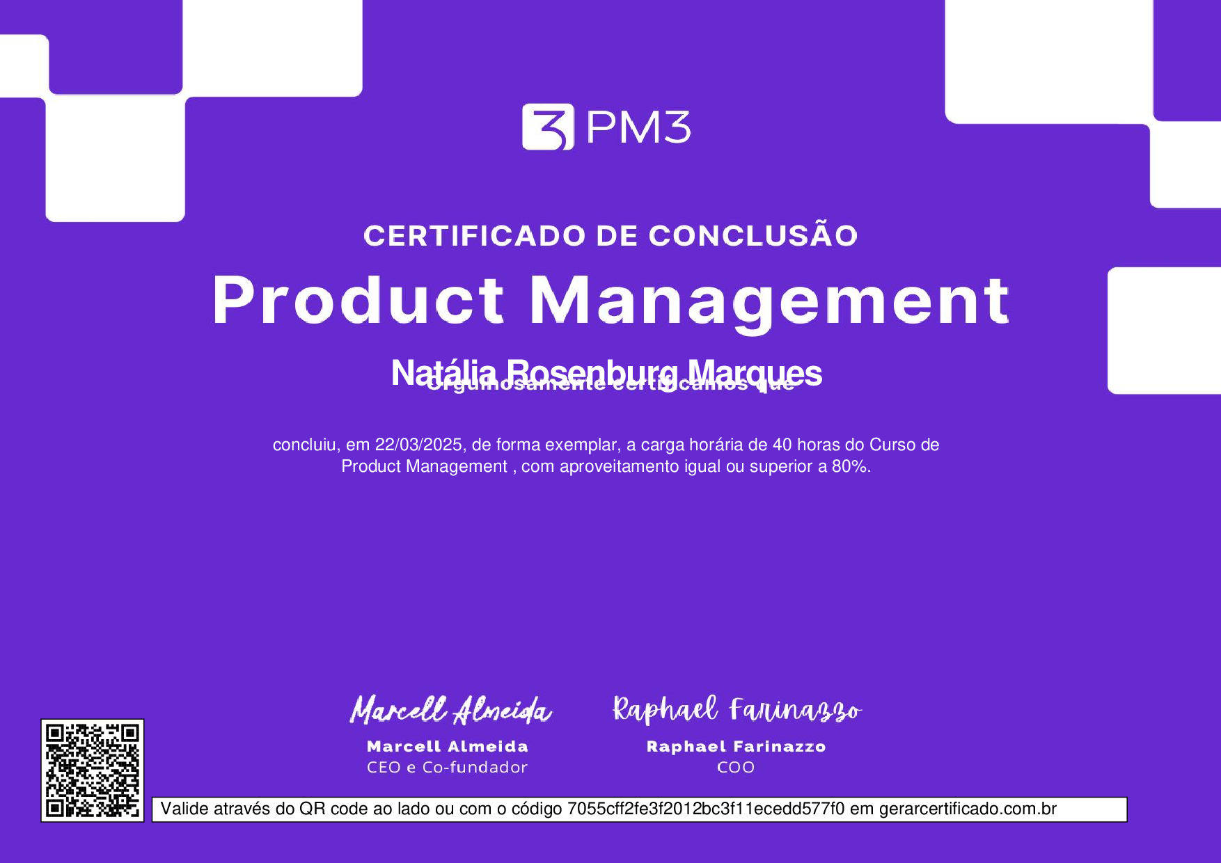 Certificado de conclusão Product Management — PM3